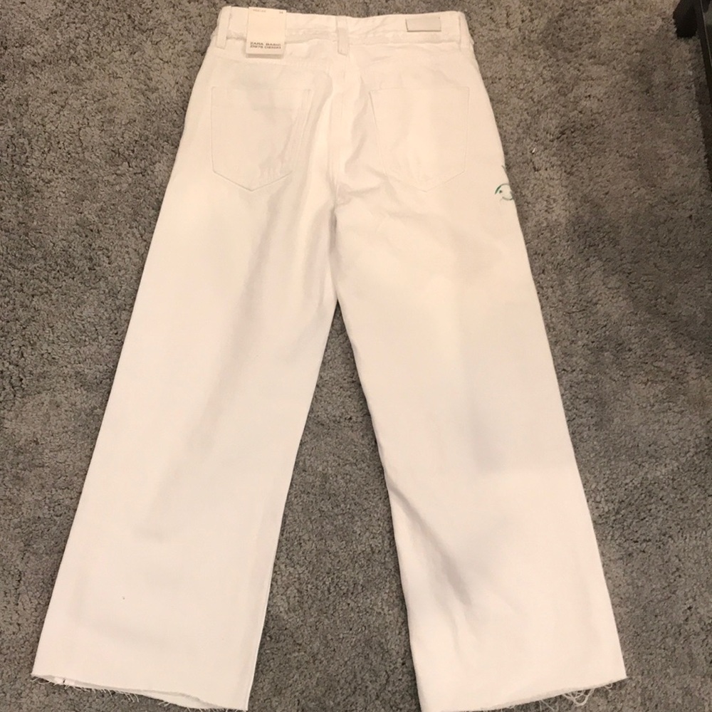 Zara embroidered Wide Leg White Denim Crop 34 - Picture 7 of 8